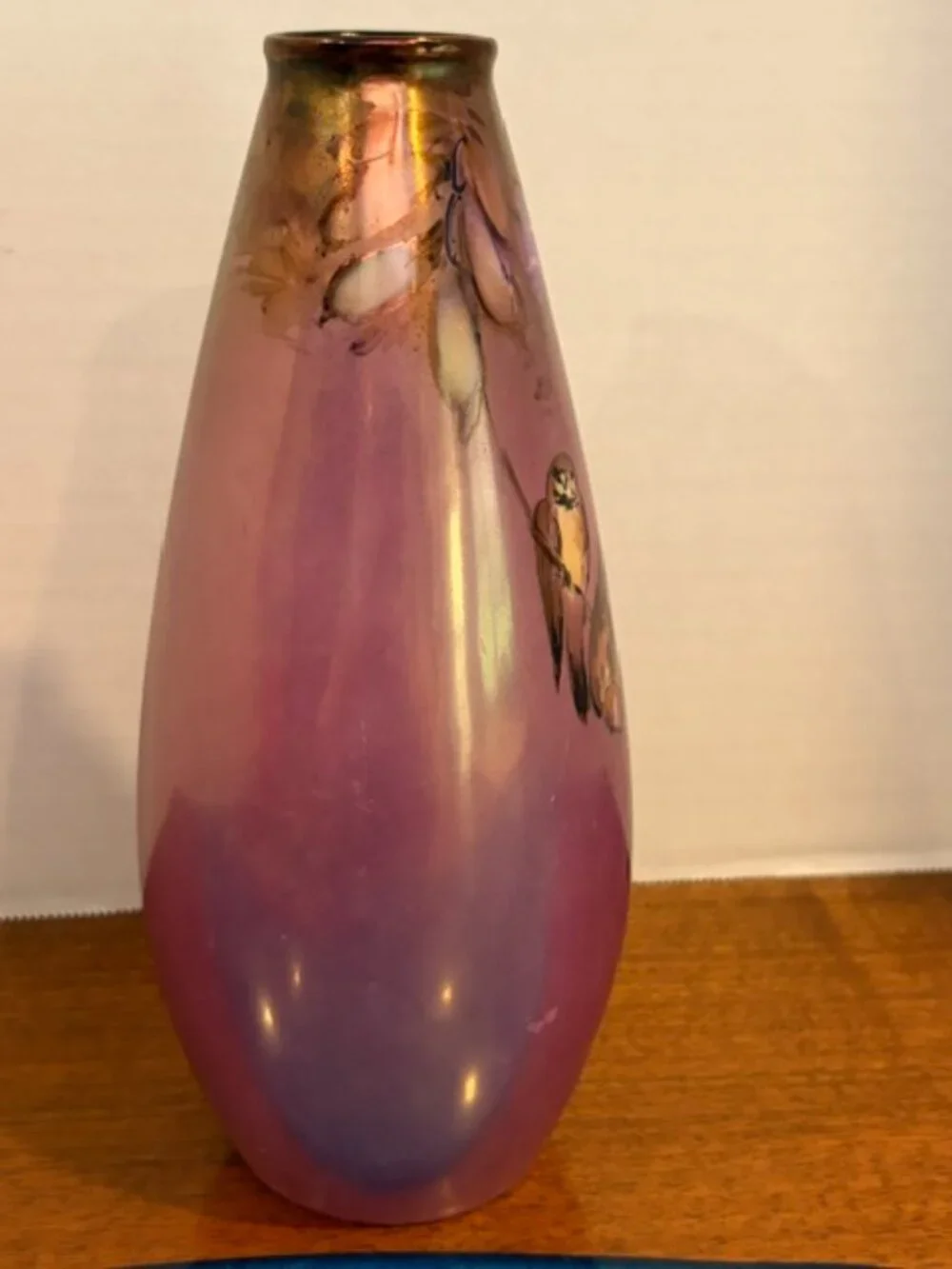 Antique Heinrich & Co Selb Bavaria Purple Birds Hand Painted Vase